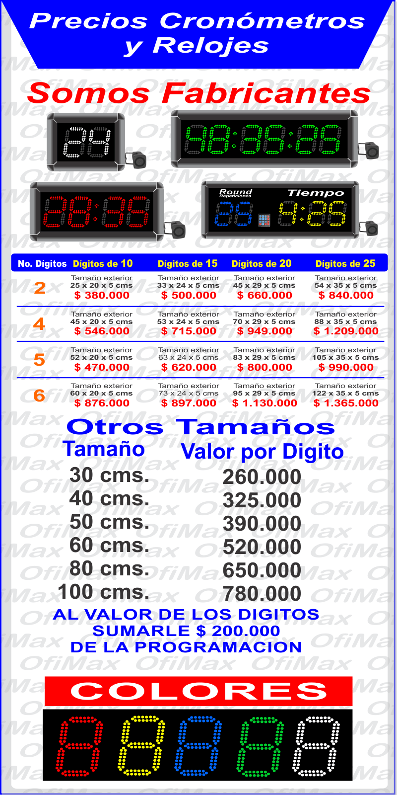 precios relojes y cronometros digitales, bogota, colombia