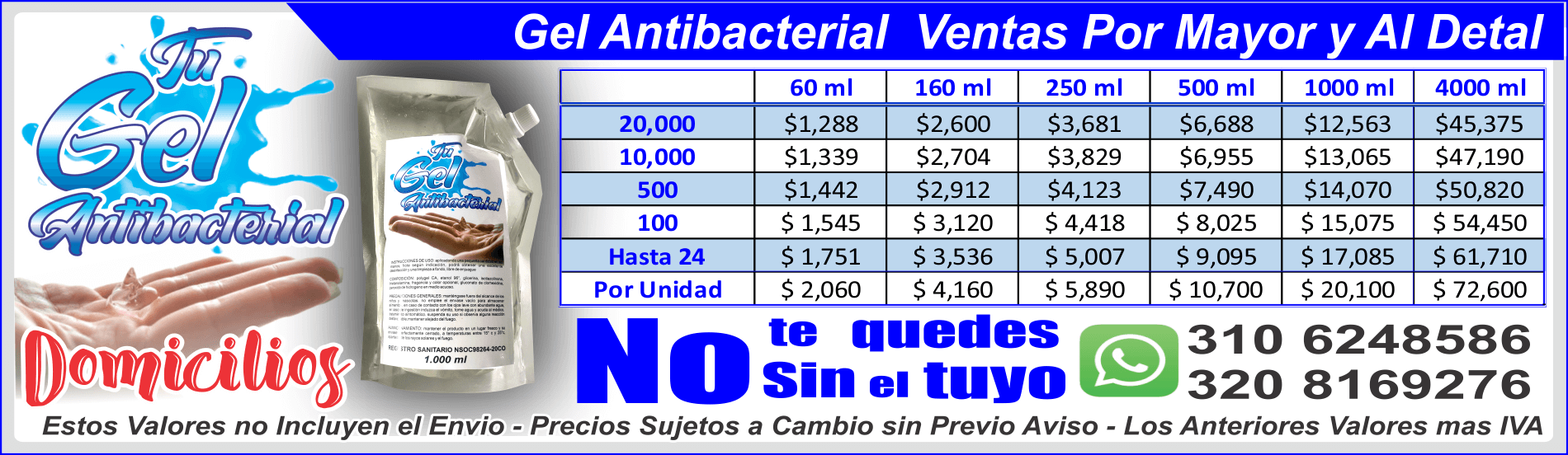 Gel Antibacteral con invima, colombia
