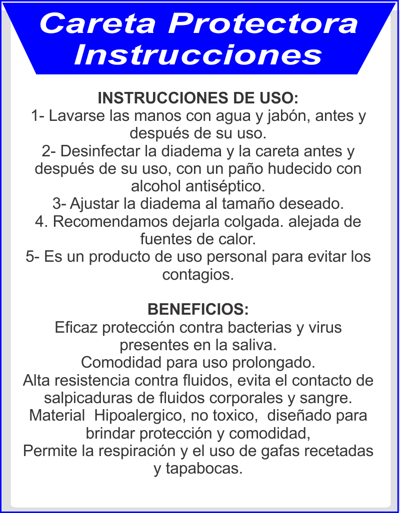 instrucciones para caretas protectoras contra fluidos, colombia