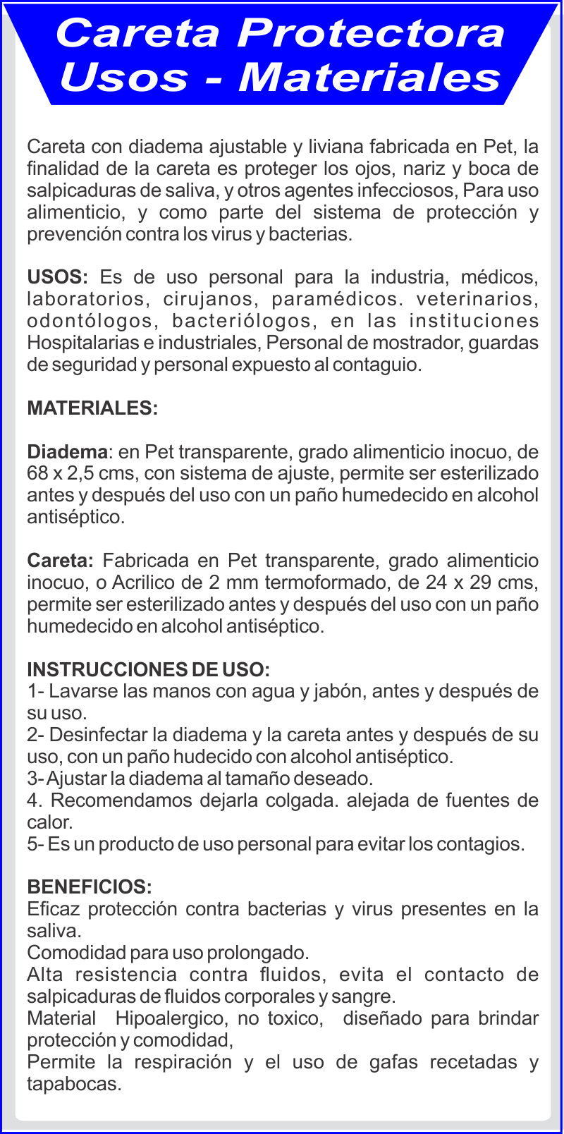 materiales para caretas protectoras contra fluidos, colombia