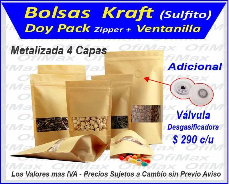 Bolsas doy pack con ventanilla en papel kraft genericas, bogota, colombia